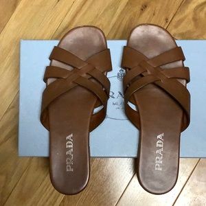 PRADA Woven Triple Strap Slide